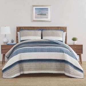 Nautica Ridgeport Blue Cotton Reversible Quilt Sets NWT